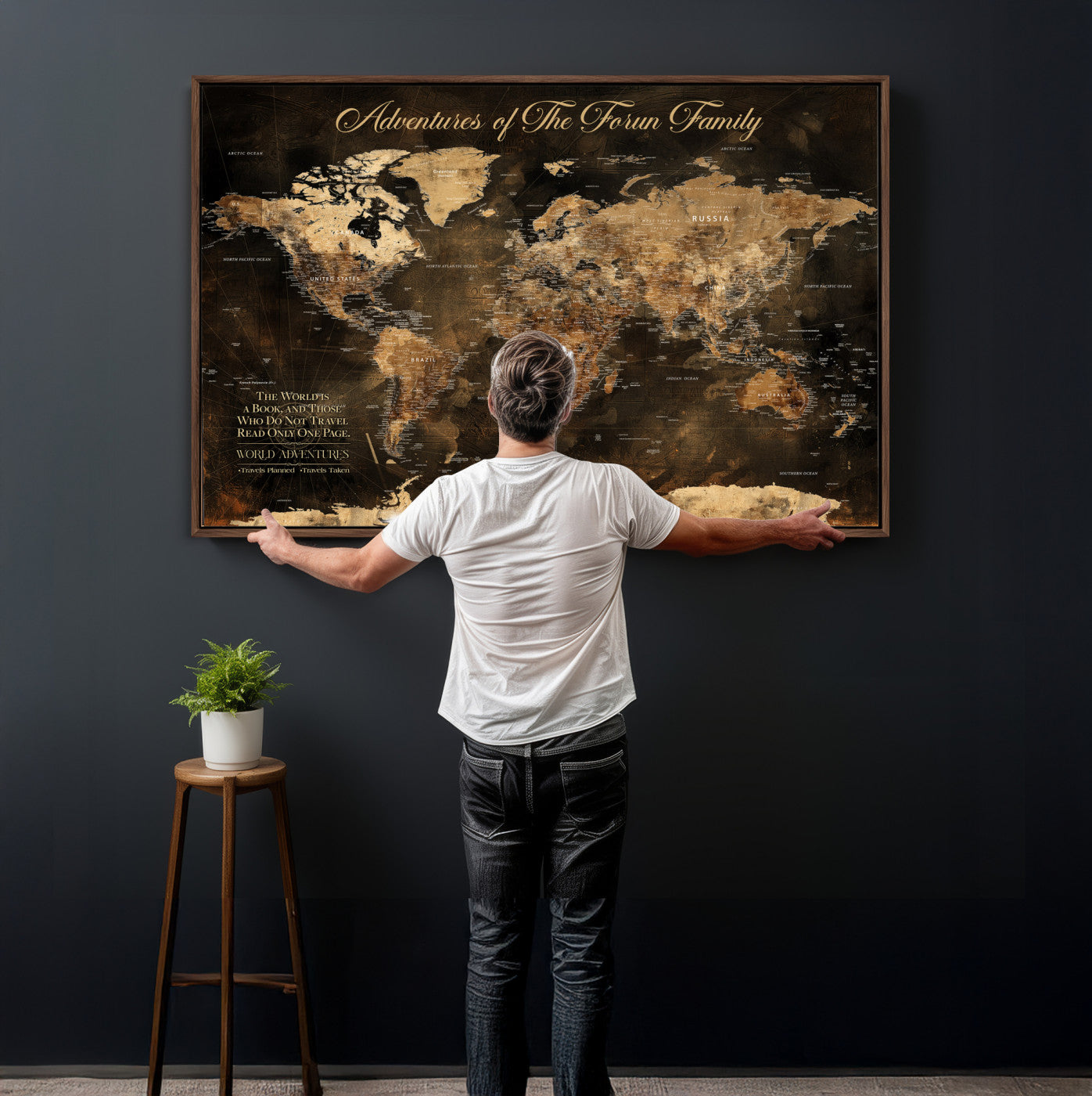 20594960-MGV-CV-36X24 - Custom Push Pin World Map Wall Art Canvas Print – Personalized Travel Tracker with Pins Framed Large for Home and Office Decor