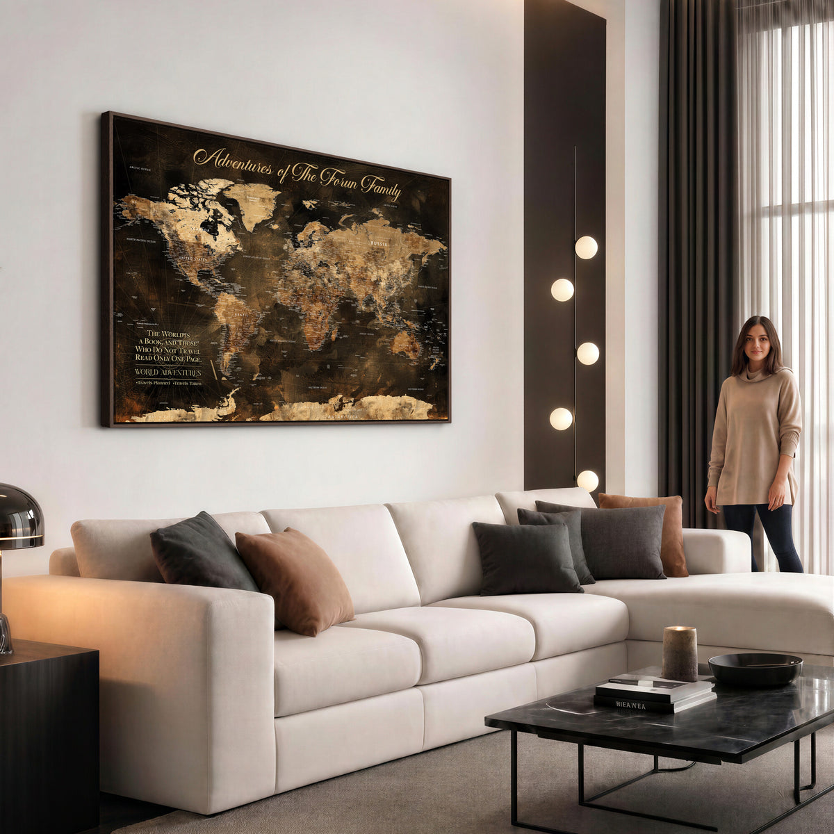 20594960-MGV-CV-36X24 - Custom Push Pin World Map Wall Art Canvas Print – Personalized Travel Tracker with Pins Framed Large for Home and Office Decor