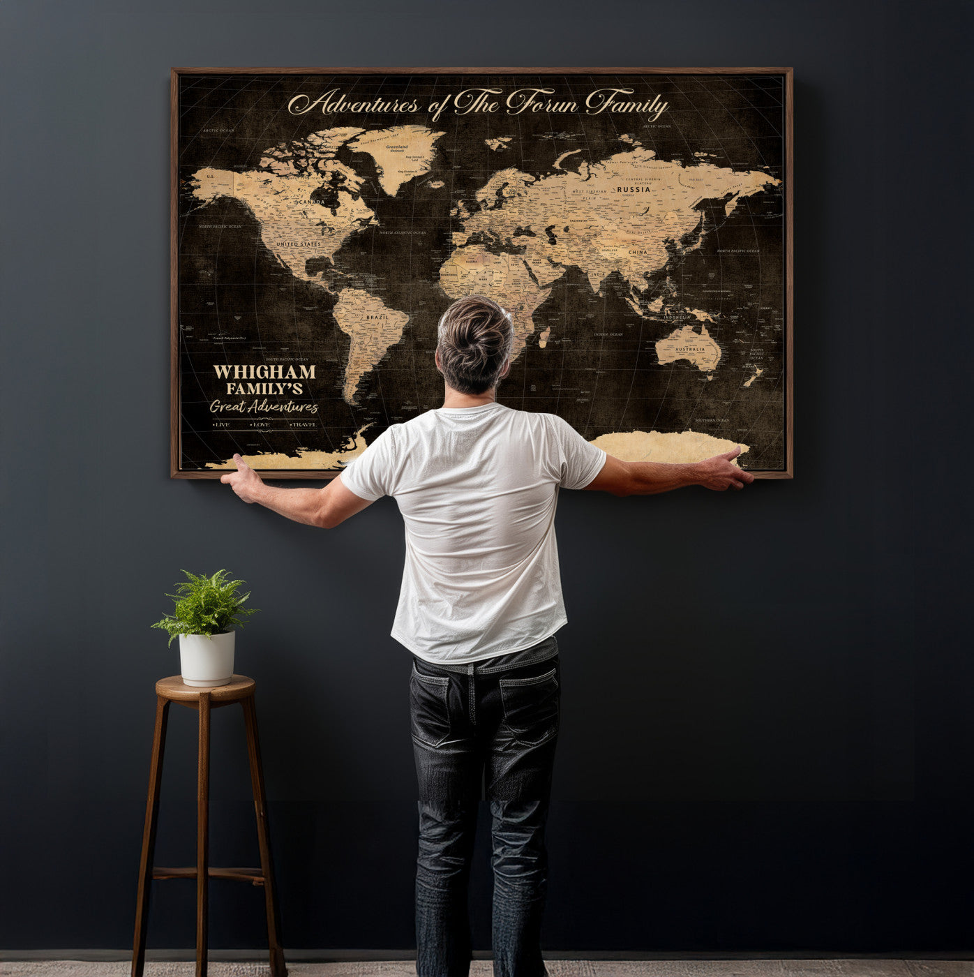 69635819-MGV-CV-36X24 - Custom Push Pin World Map Wall Art Canvas Print – Personalized Travel Tracker with Pins Framed Large for Home and Office Decor