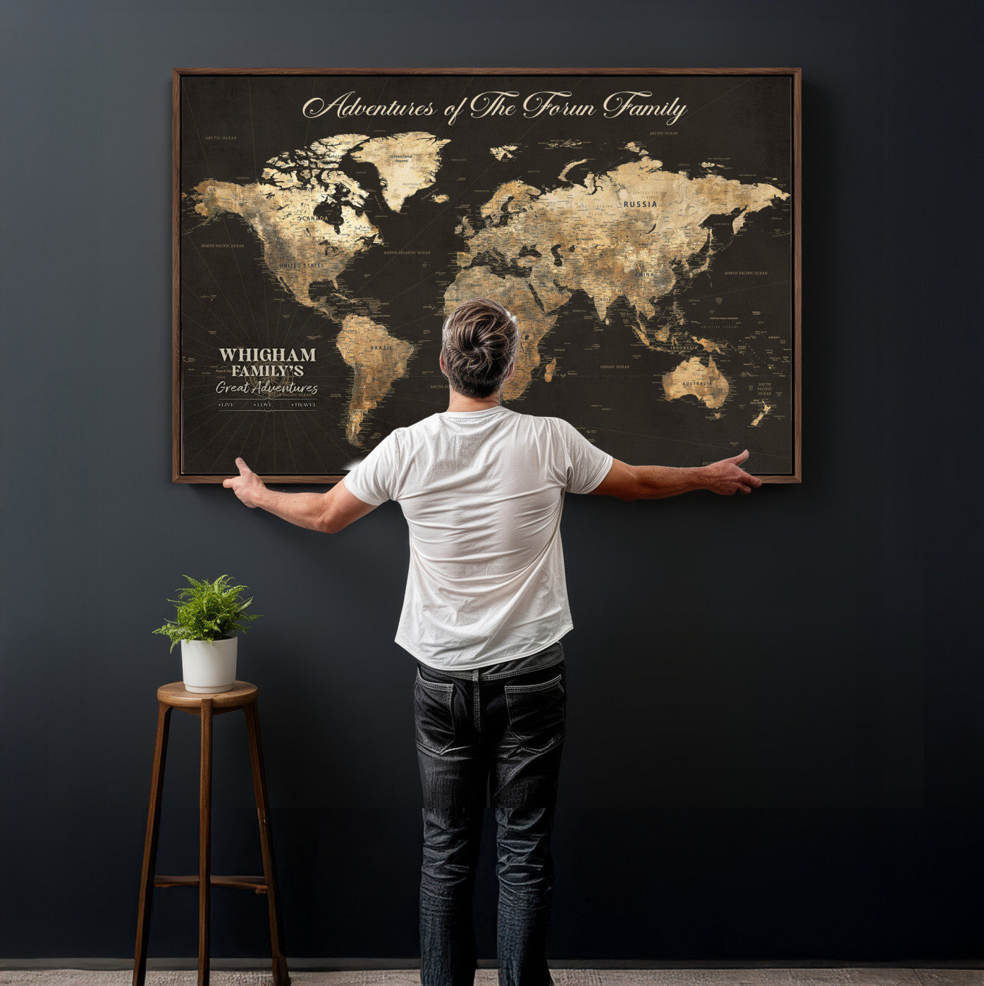 80238567-MGV-CV-36X24 - Custom Push Pin World Map Wall Art Canvas Print – Personalized Travel Tracker with Pins Framed Large for Home and Office Decor
