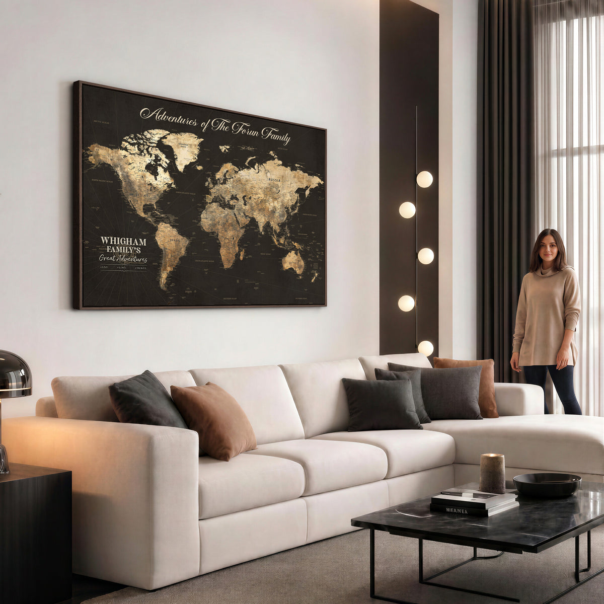 80238567-MGV-CV-36X24 - Custom Push Pin World Map Wall Art Canvas Print | Personalized Travel Tracker with Pins Framed Large for Home and Office Decor