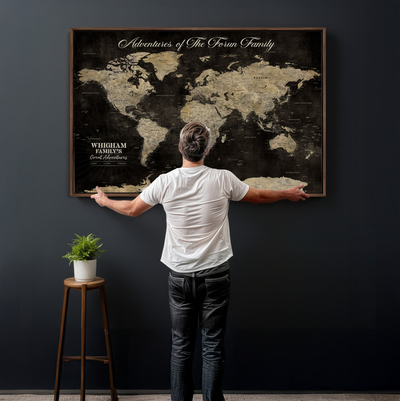 26348249-MGV-CV-36X24 - Custom Push Pin World Map Wall Art Canvas Print – Personalized Travel Tracker with Pins Framed Large for Home and Office Decor