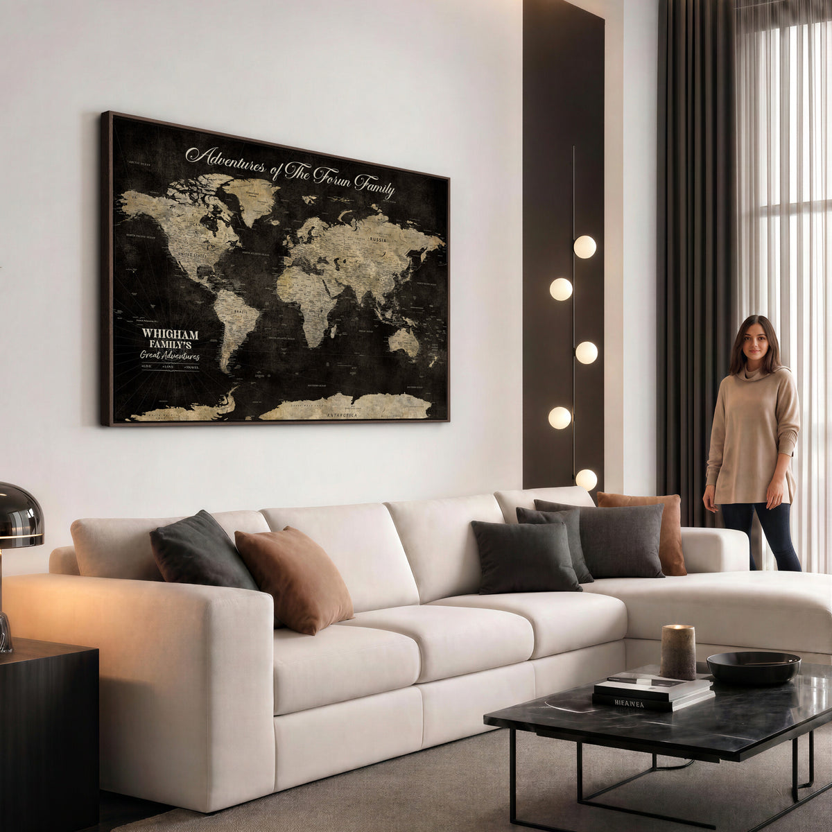 26348249-MGV-CV-36X24 - Custom Push Pin World Map Wall Art Canvas Print | Personalized Travel Tracker with Pins Framed Large for Home and Office Decor