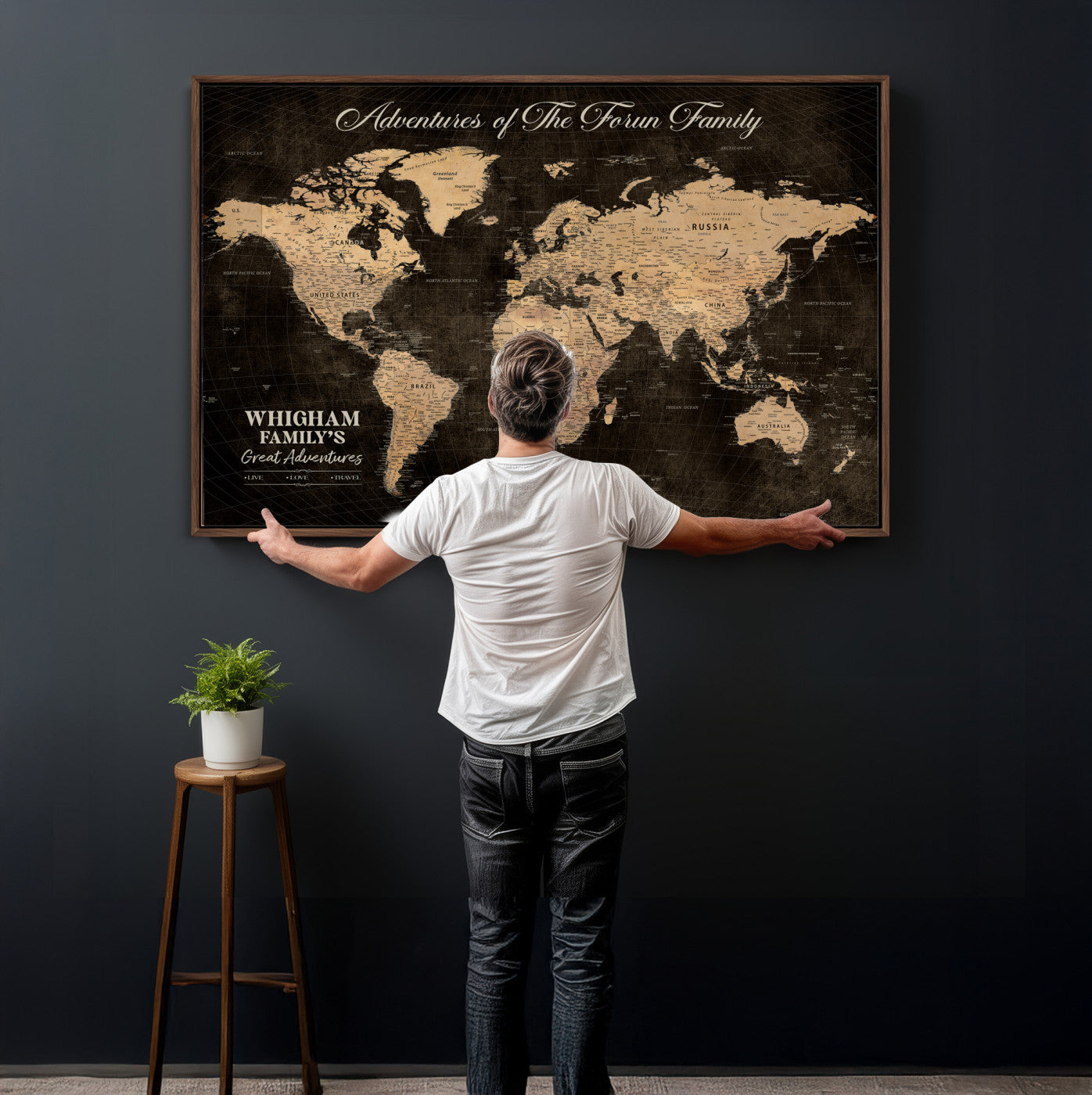 68639184-MGV-CV-36X24 - Custom Push Pin World Map Wall Art Canvas Print – Personalized Travel Tracker with Pins Framed Large for Home and Office Decor