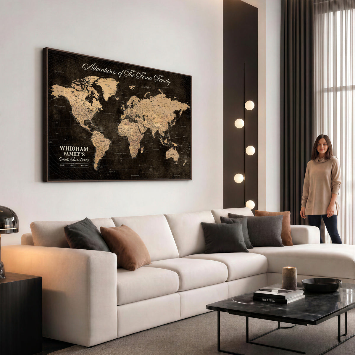 68639184-MGV-CV-36X24 - Custom Push Pin World Map Wall Art Canvas Print | Personalized Travel Tracker with Pins Framed Large for Home and Office Decor