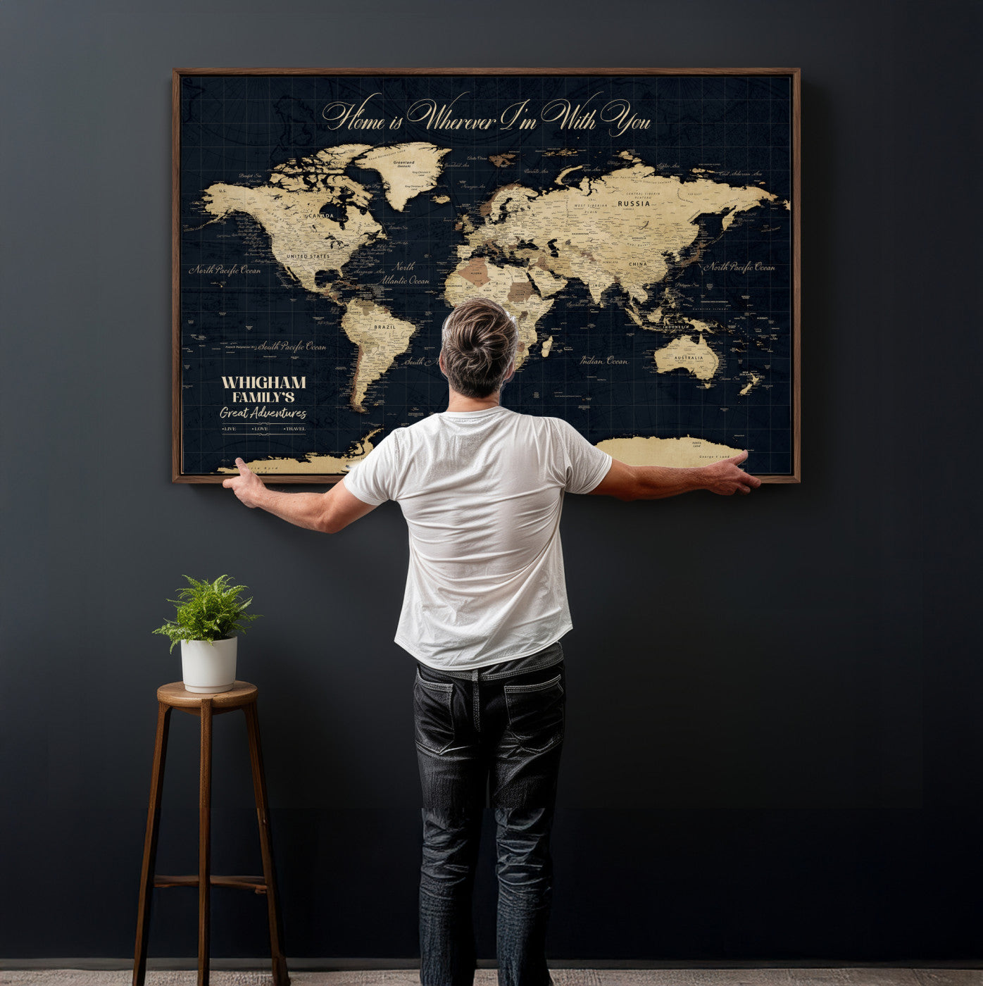 86888698-MGV-CV-36X24 - Custom Push Pin World Map Wall Art Canvas Print – Personalized Travel Tracker with Pins Framed Large for Home and Office Decor