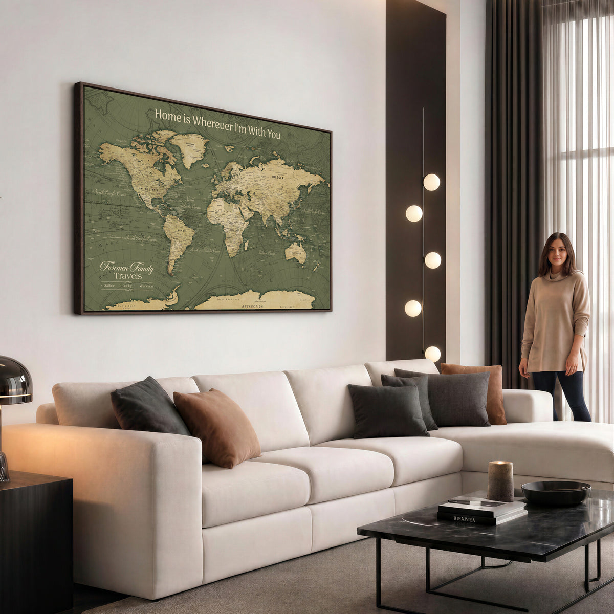 31715895-MGV-CV-36X24 - Custom Push Pin World Map Wall Art Canvas Print | Personalized Travel Tracker with Pins Framed Large for Home and Office Decor