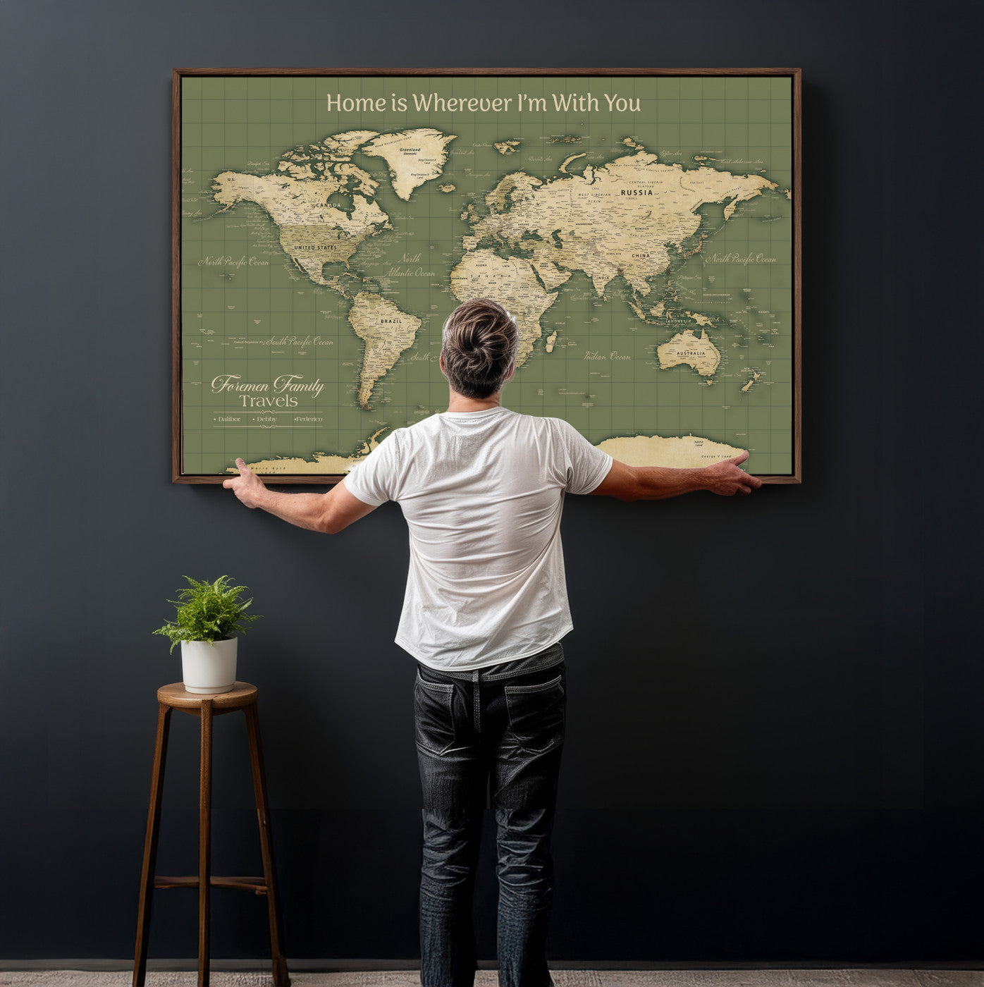 88521244-MGV-CV-36X24 - Custom Push Pin World Map Wall Art Canvas Print – Personalized Travel Tracker with Pins Framed Large for Home and Office Decor