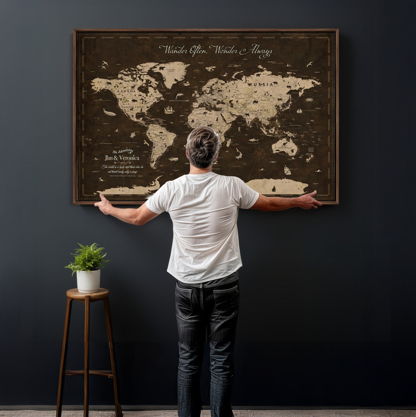 20091587-MGV-CV-36X24 - Custom Push Pin World Map Wall Art Canvas Print – Personalized Travel Tracker with Pins Framed Large for Home and Office Decor