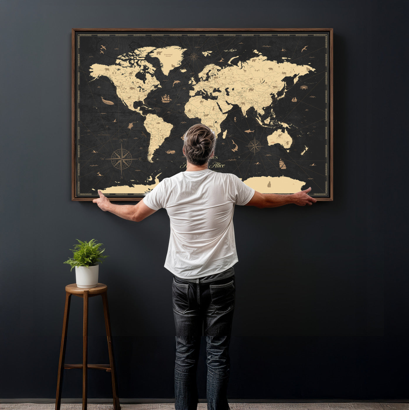 23208482-MGV-CV-36X24 - Custom Push Pin World Map Wall Art Canvas Print – Personalized Travel Tracker with Pins Framed Large for Home and Office Decor