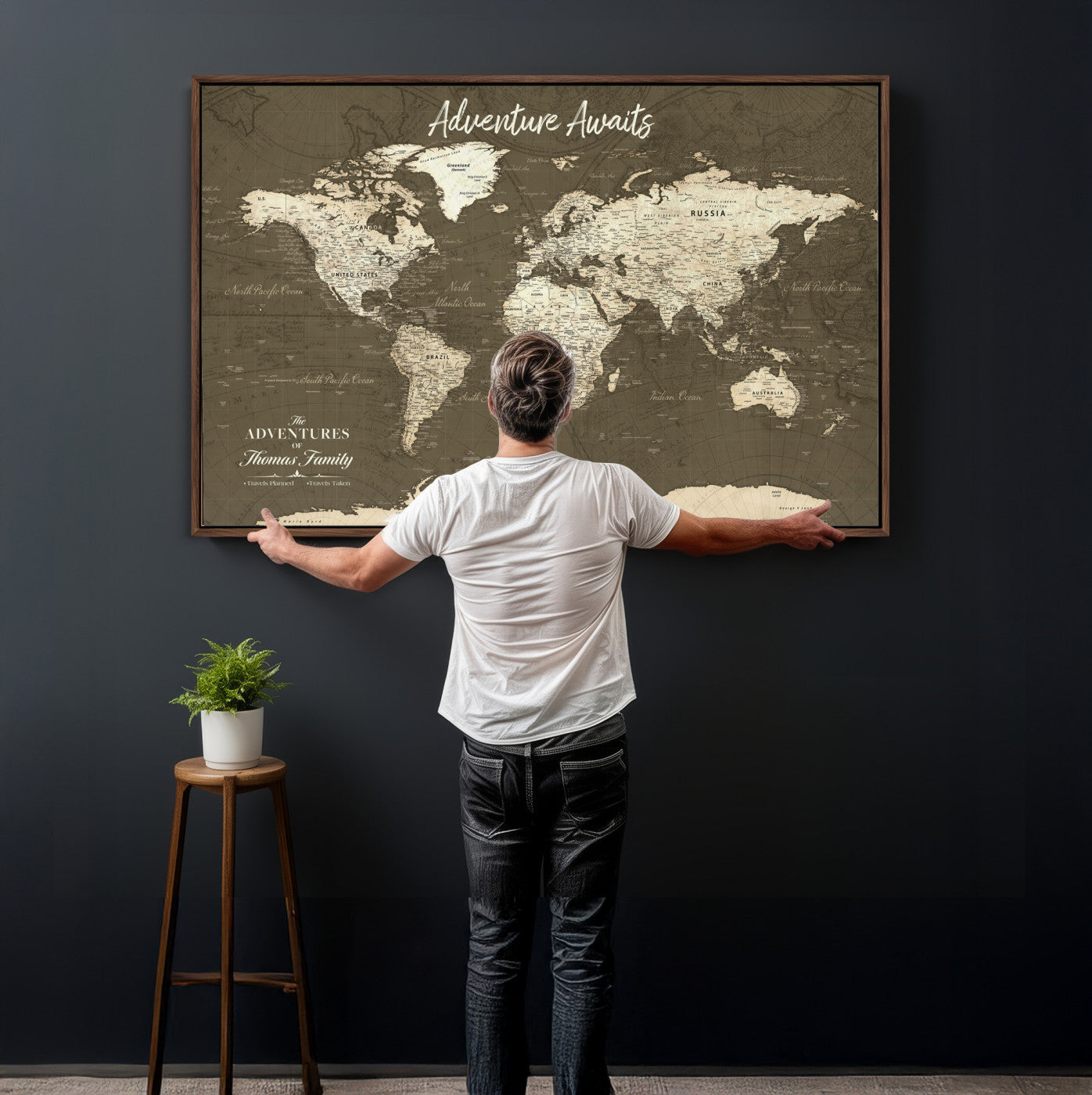 27762875-MGV-CV-36X24 - Custom Push Pin World Map Wall Art Canvas Print – Personalized Travel Tracker with Pins Framed Large for Home and Office Decor