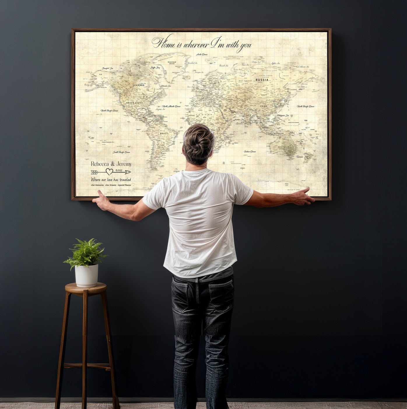30705590-MGV-CV-36X24 - Custom Push Pin World Map Wall Art Canvas Print – Personalized Travel Tracker with Pins Framed Large for Home and Office Decor