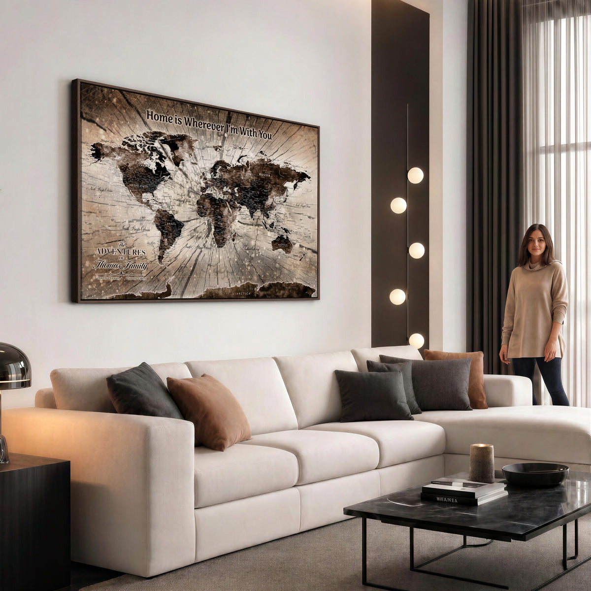 12350515-MGV-CV-36X24 - Personalized Push Pin World Map Wall Art Canvas Print, Customizable Framed Travel Map - NEWMAP-085