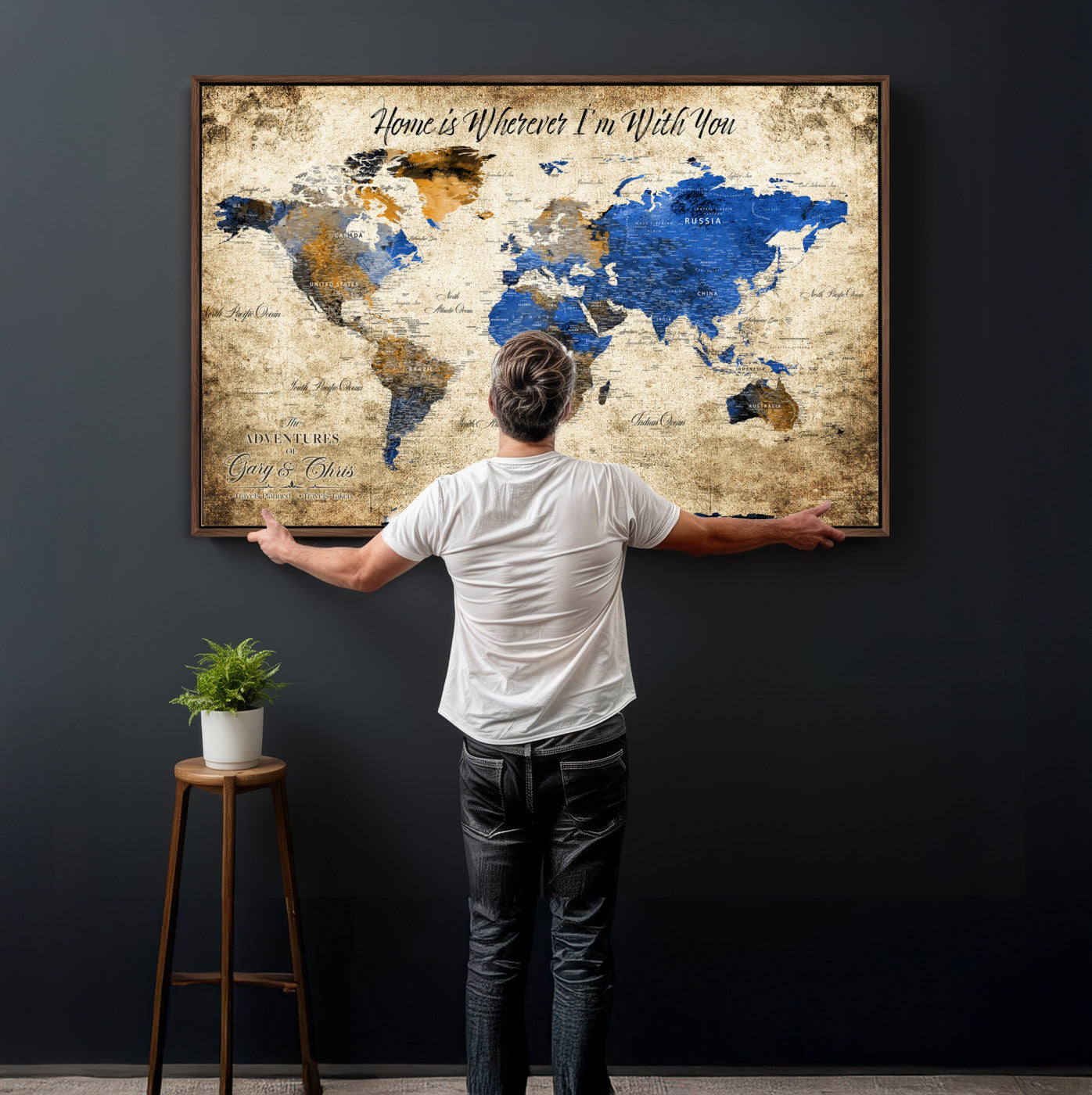 13332533-MGV-CV-36X24 - Custom Push Pin World Map Wall Art Canvas Print – Personalized Travel Tracker with Pins Framed Large for Home and Office Decor