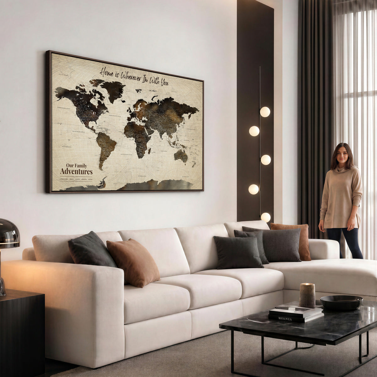 26357755-MGV-CV-36X24 - Custom Push Pin World Map Wall Art Canvas Print | Personalized Travel Tracker with Pins Framed Large for Home and Office Decor