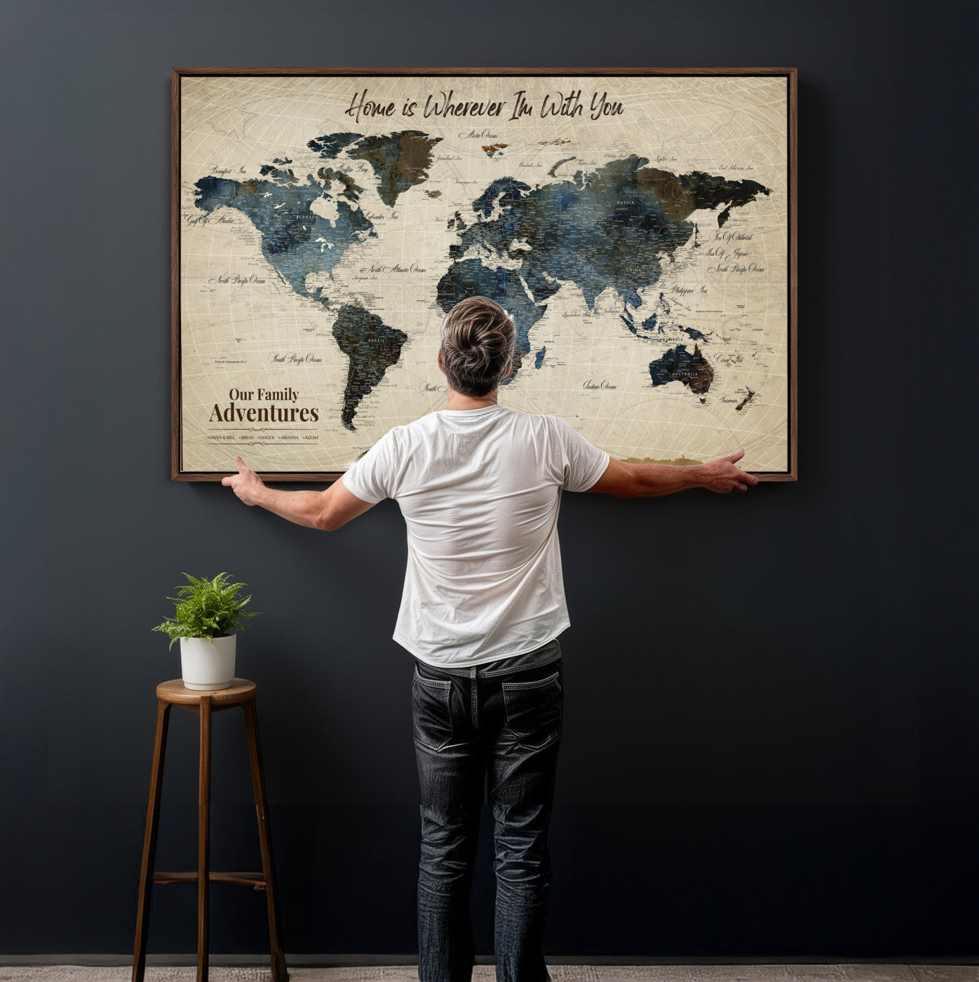 51383535-MGV-CV-36X24 - Custom Push Pin World Map Wall Art Canvas Print – Personalized Travel Tracker with Pins Framed Large for Home and Office Decor