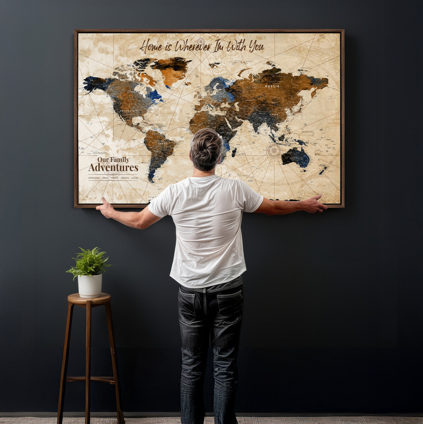 20227642-MGV-CV-36X24 - Custom Push Pin World Map Wall Art Canvas Print – Personalized Travel Tracker with Pins Framed Large for Home and Office Decor