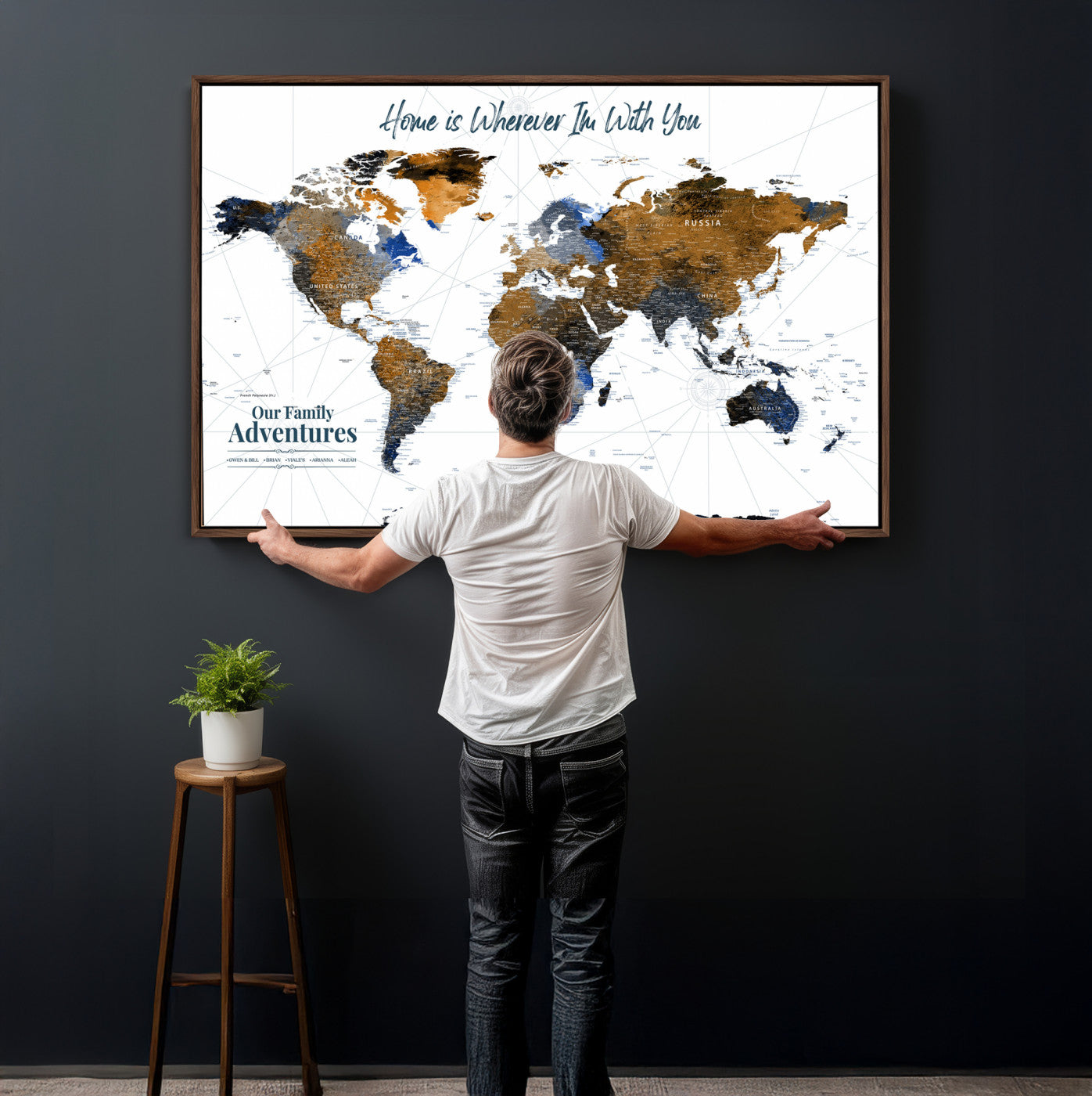 75259864-MGV-CV-36X24 - Custom Push Pin World Map Wall Art Canvas Print – Personalized Travel Tracker with Pins Framed Large for Home and Office Decor