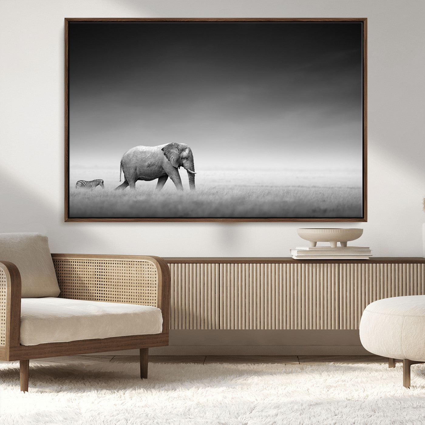 MGV-FC-36X24 - Elephand and Zebra Wall Art Canvas Print, Modern Artwork