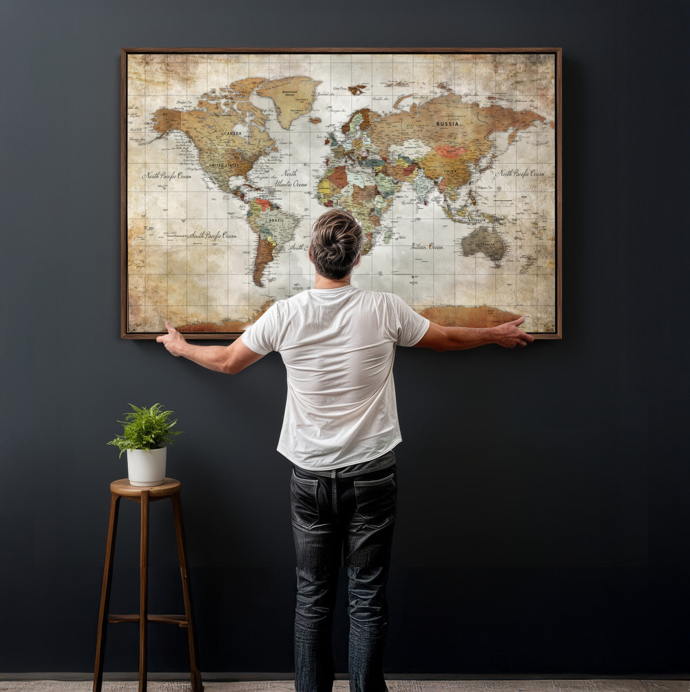 19855445-MGV-CV-36X24 - World Map Wall Art Canvas Print, Modern Decorative Framed Map Artwork Prints for Living Room, Office, Bedroom Wall Decor