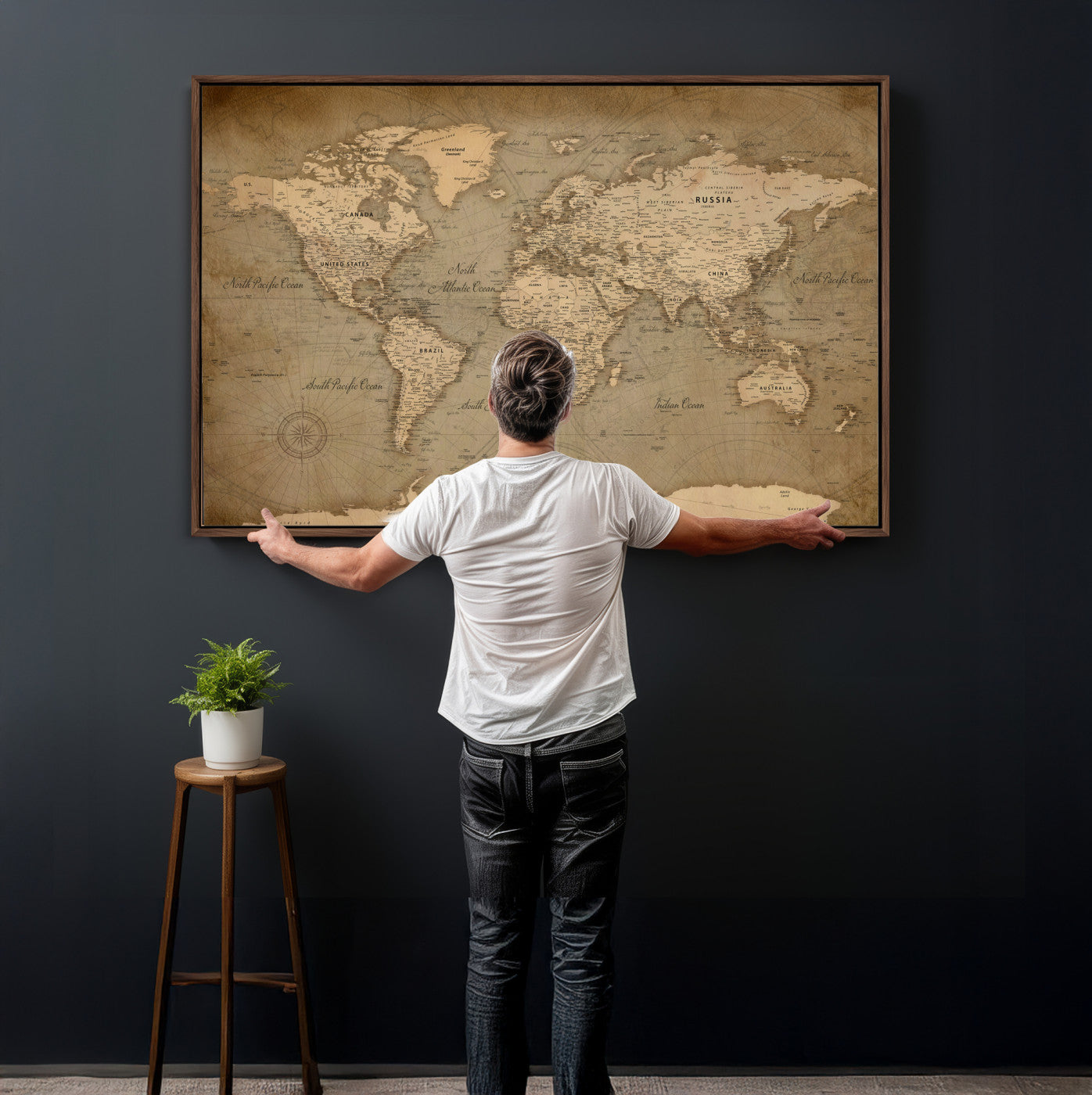 49946617-MGV-CV-36X24 - World Map Wall Art Canvas Print, Modern Decorative Framed Map Artwork Prints for Living Room, Office, Bedroom Wall Decor