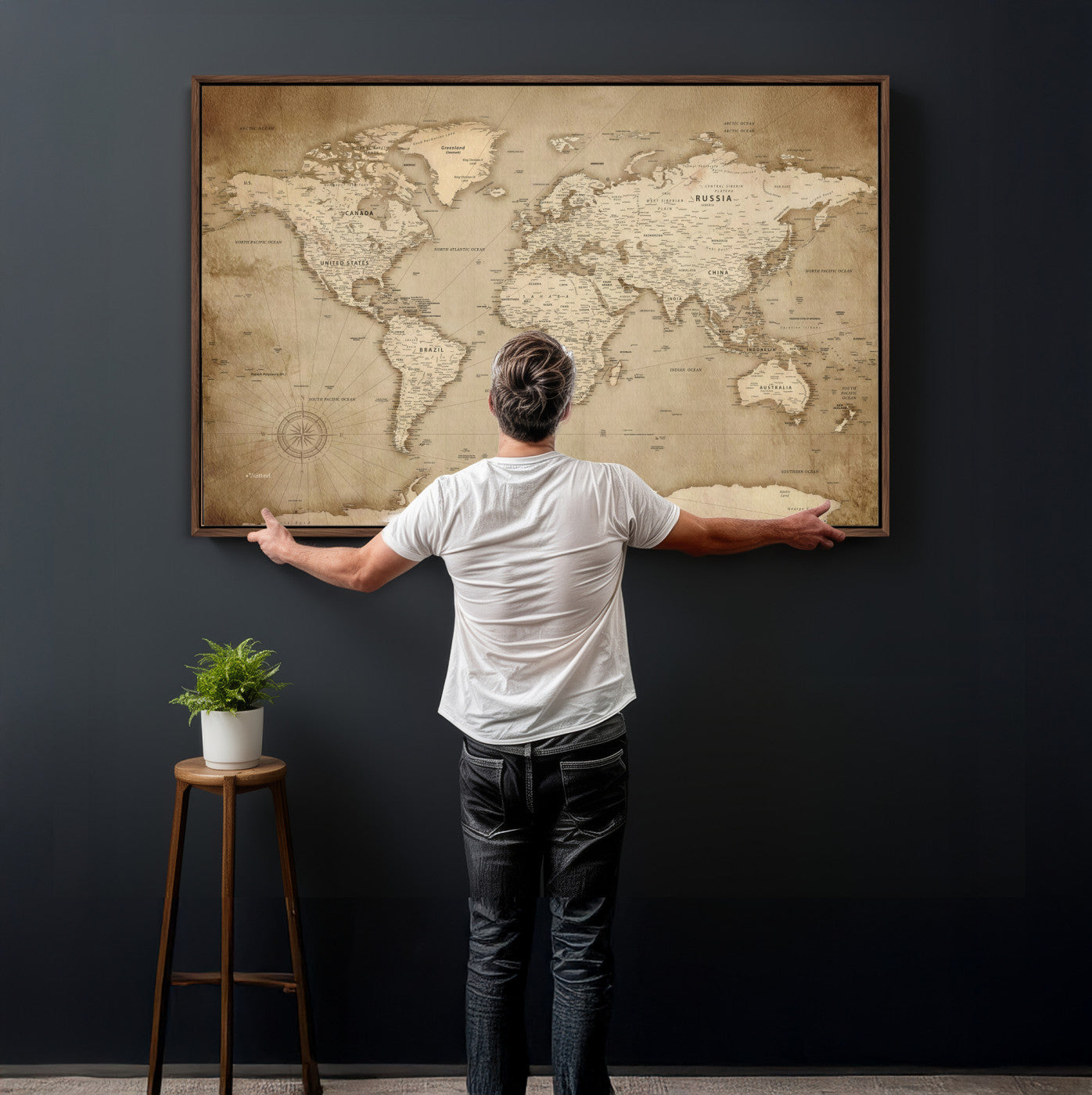 34795134-MGV-CV-36X24 - World Map Wall Art Canvas Print, Modern Decorative Framed Map Artwork Prints for Living Room, Office, Bedroom Wall Decor