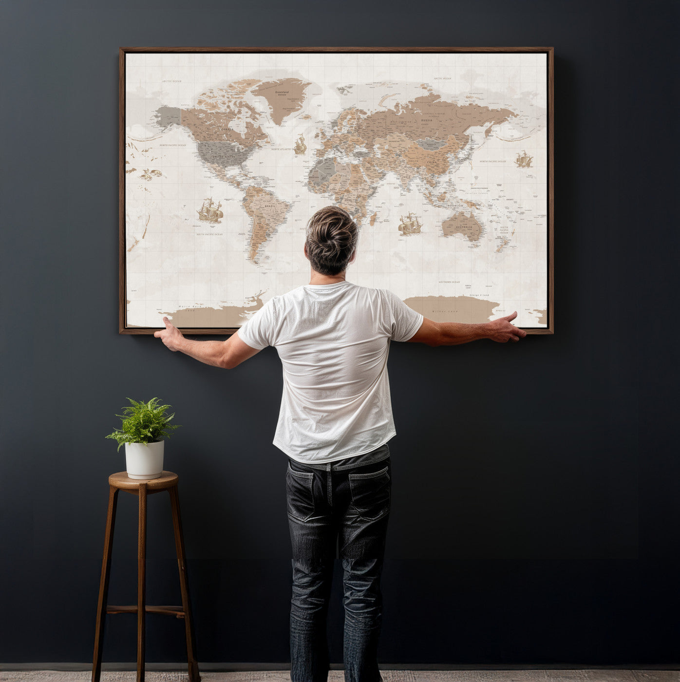 85057279-MGV-CV-36X24 - World Map Wall Art Canvas Print, Modern Decorative Framed Map Artwork Prints for Living Room, Office, Bedroom Wall Decor