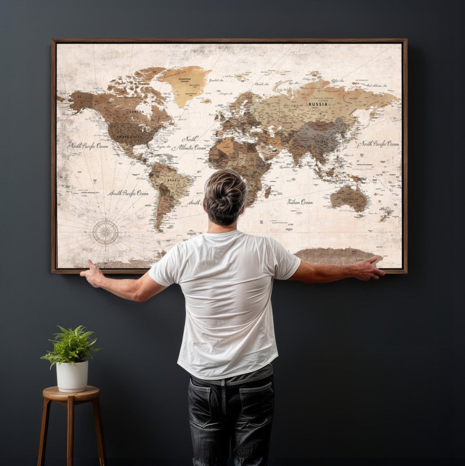 38923639-MGV-CV-36X24 - World Map Wall Art Canvas Print, Modern Decorative Framed Map Artwork Prints for Living Room, Office, Bedroom Wall Decor