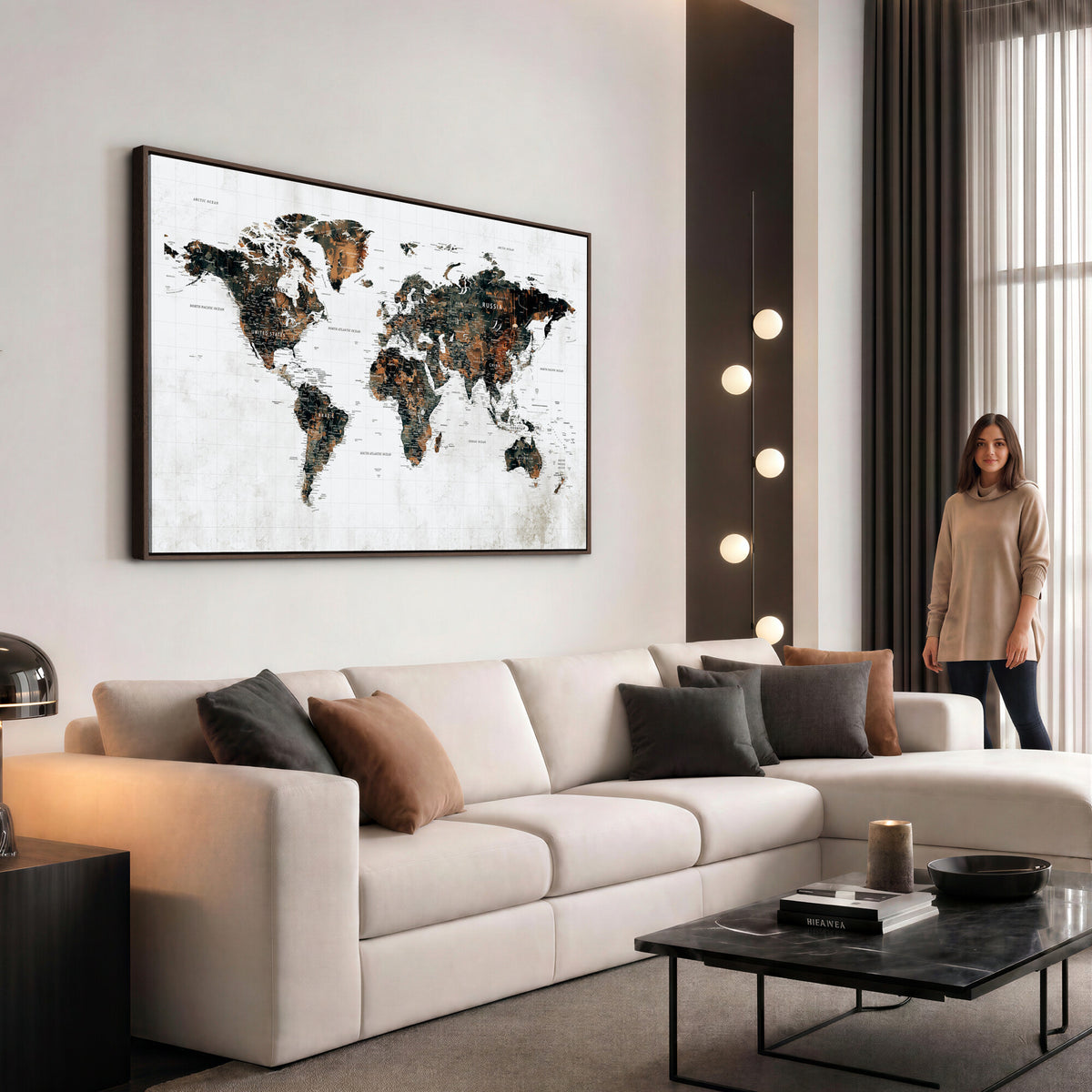 60008766-MGV-CV-36X24 - Large World Map Canvas Print – Framed Travel Map Wall Art