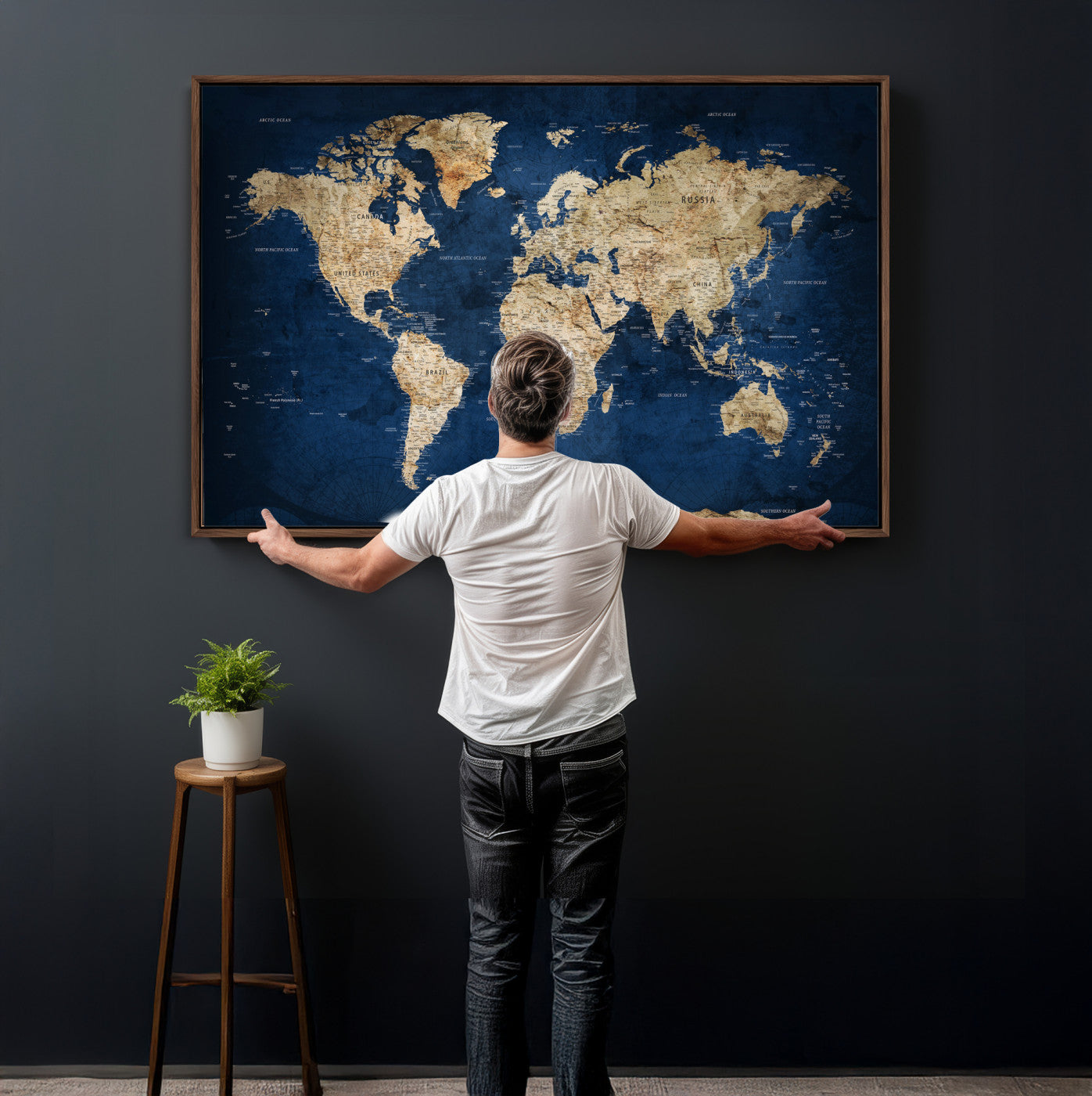 57503519-MGV-CV-36X24 - World Map Wall Art Canvas Print, Modern Decorative Framed Map Artwork Prints for Living Room, Office, Bedroom Wall Decor