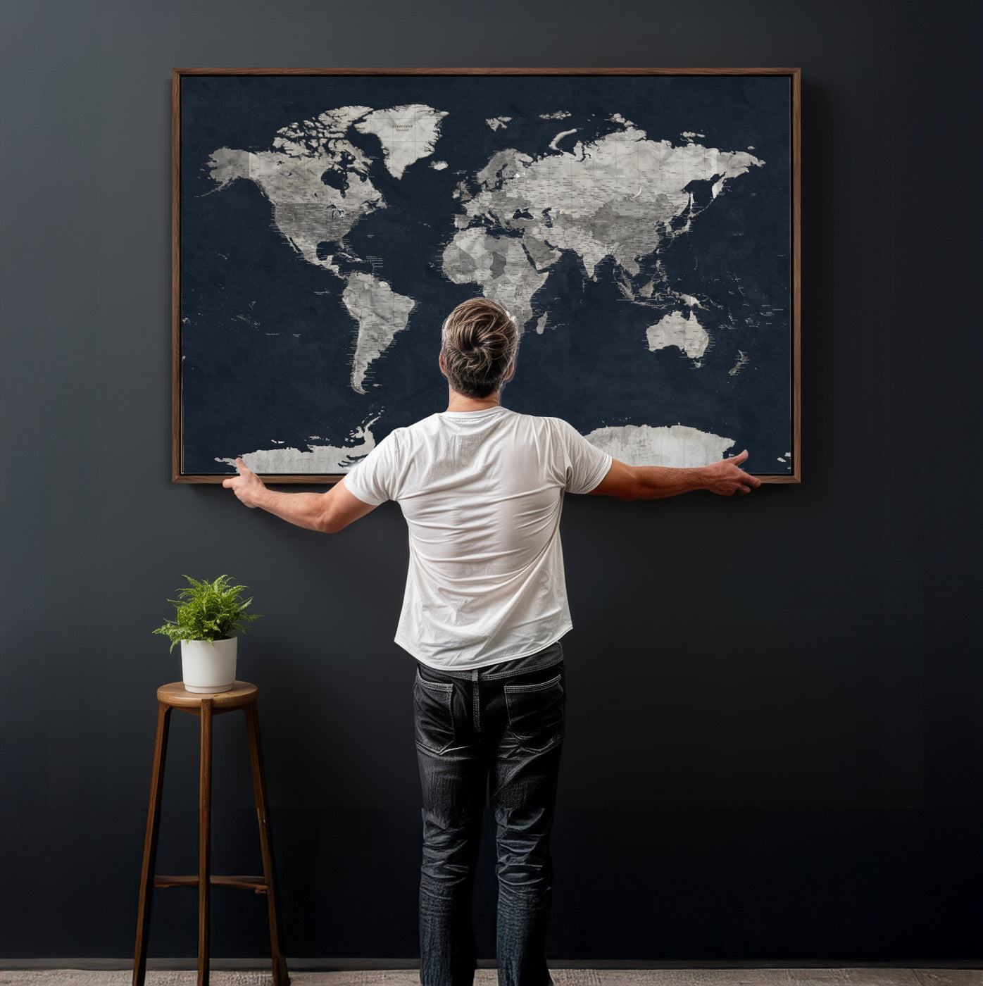 53886659-MGV-CV-36X24 - World Map Wall Art Canvas Print, Modern Decorative Framed Map Artwork Prints for Living Room, Office, Bedroom Wall Decor