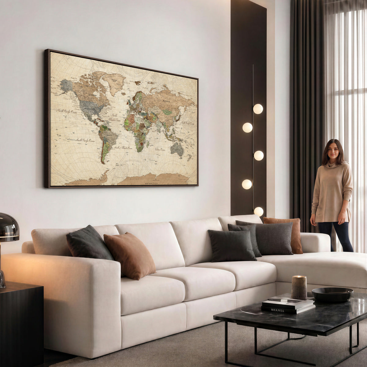 16856902-MGV-CV-36X24 - Vintage World Map Canvas Wall Art - Rustic Grunge Texture
