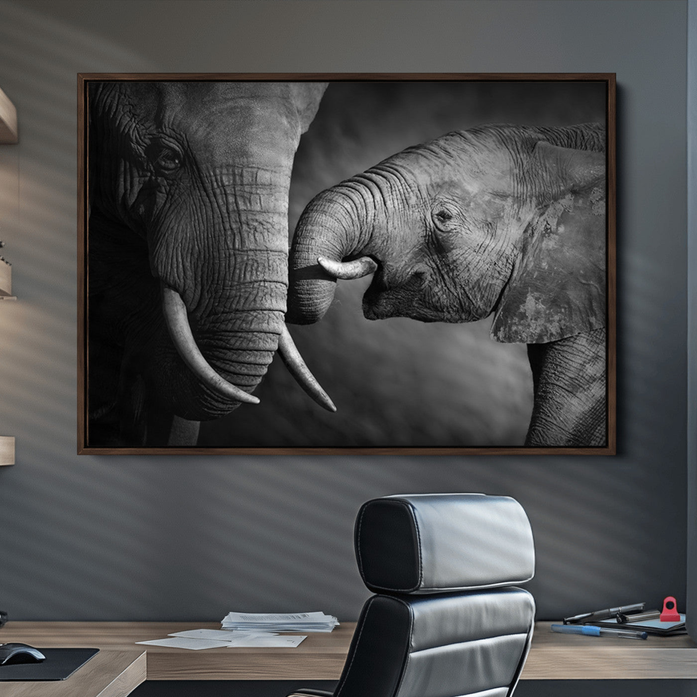 42691-MGV-CV-36X24-Elephant Family Wall Art Canvas, Framed Elephant Family Canvas Print
