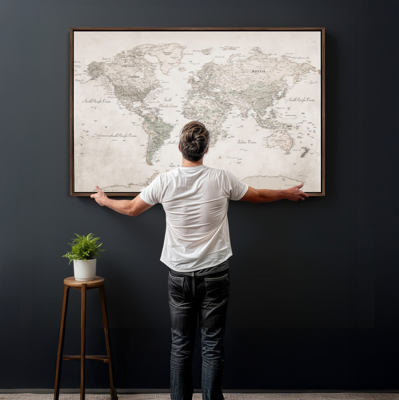 90355419-MGV-CV-36X24 - World Map Wall Art Canvas Print, Modern Decorative Framed Map Artwork Prints for Living Room, Office, Bedroom Wall Decor