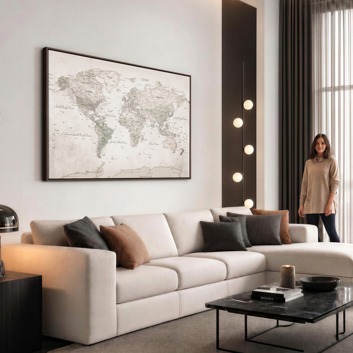 90355419-MGV-CV-36X24 - Antique Style World Map Canvas Print | Vintage Detailed World Map Art for Travel Lovers