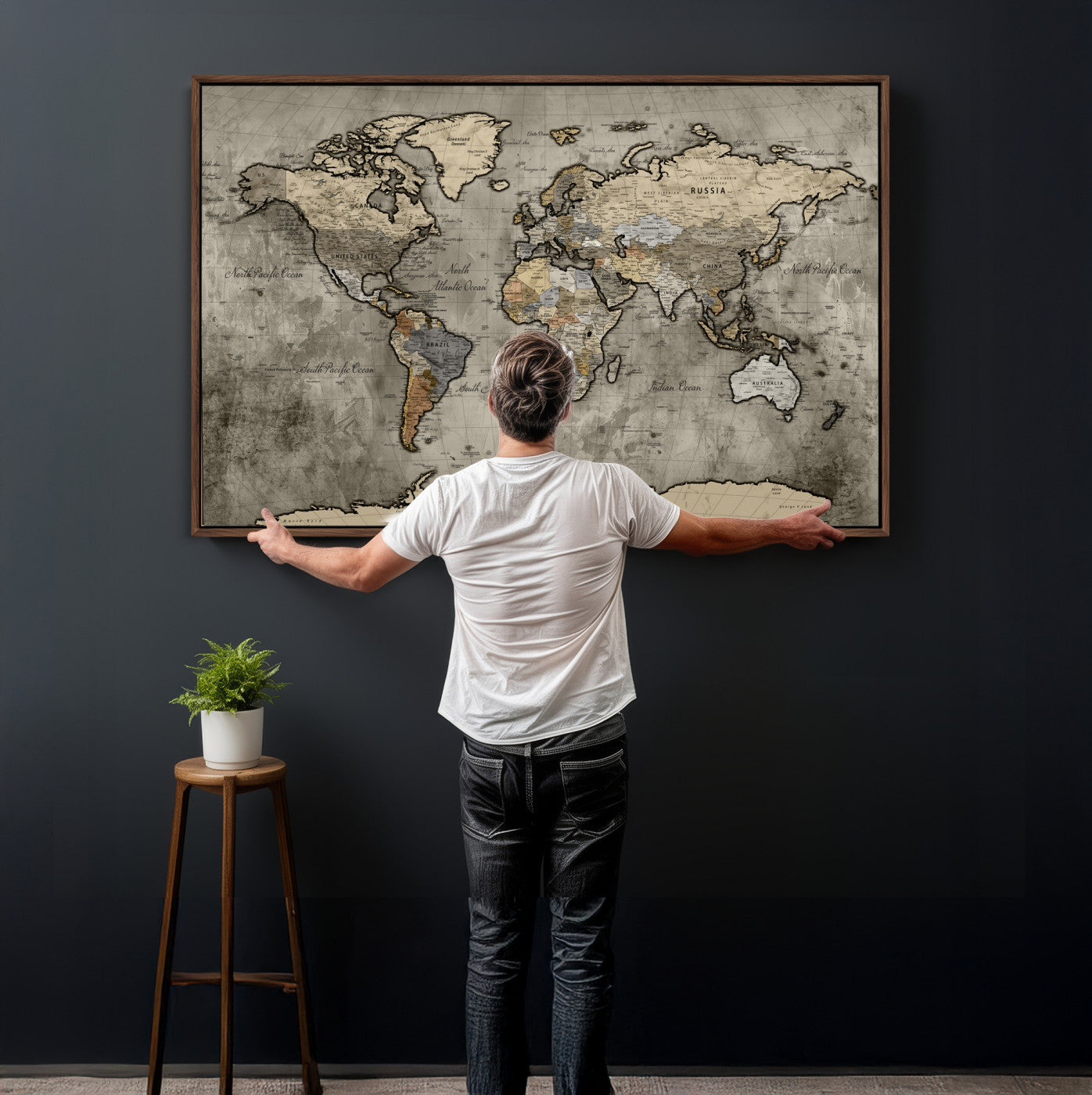 85218700-MGV-CV-36X24 - World Map Wall Art Canvas Print, Modern Decorative Framed Map Artwork Prints for Living Room, Office, Bedroom Wall Decor