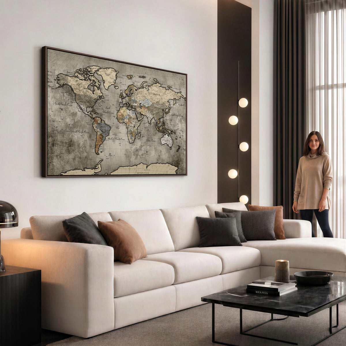 85218700-MGV-CV-36X24 - World Map Canvas Print, Detailed Map of the World Wall Art