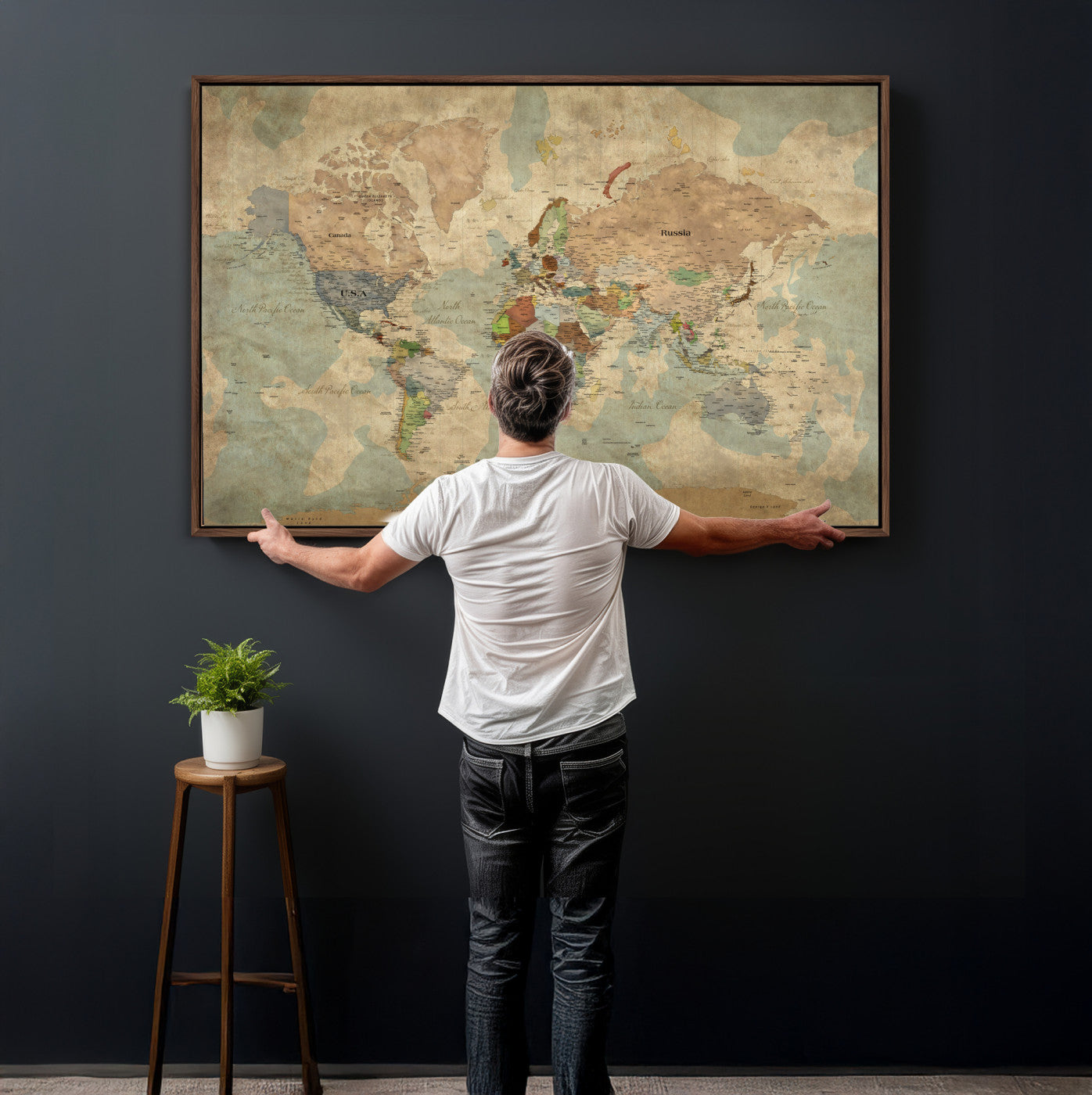 31492148-MGV-CV-36X24 - World Map Wall Art Canvas Print, Modern Decorative Framed Map Artwork Prints for Living Room, Office, Bedroom Wall Decor