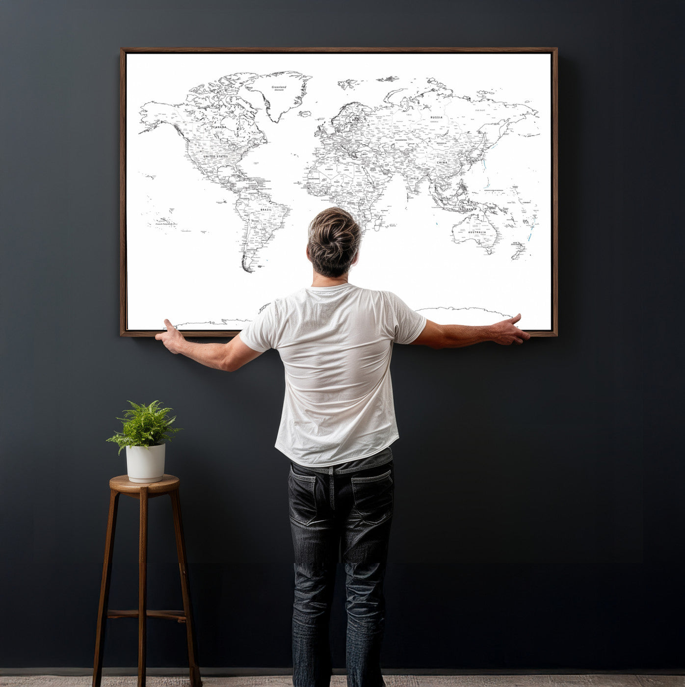 21002736-MGV-CV-36X24 - World Map Wall Art Canvas Print, Modern Decorative Framed Map Artwork Prints for Living Room, Office, Bedroom Wall Decor