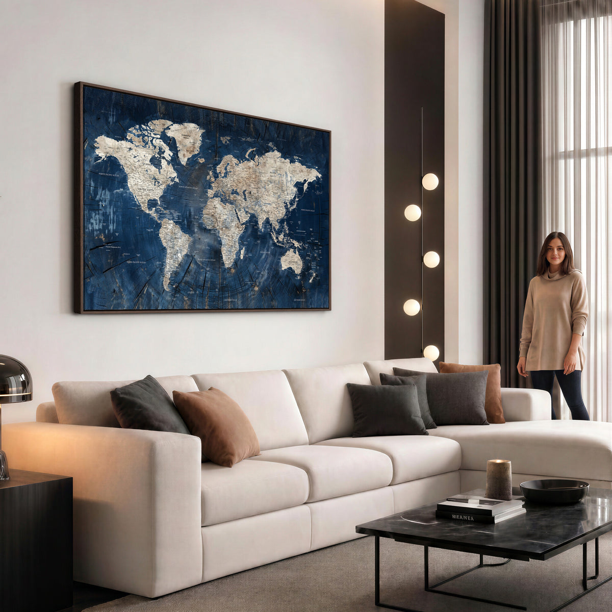 56126010-MGV-CV-36X24 - Large Blue World Map Wall Art Canvas Print for Home Office