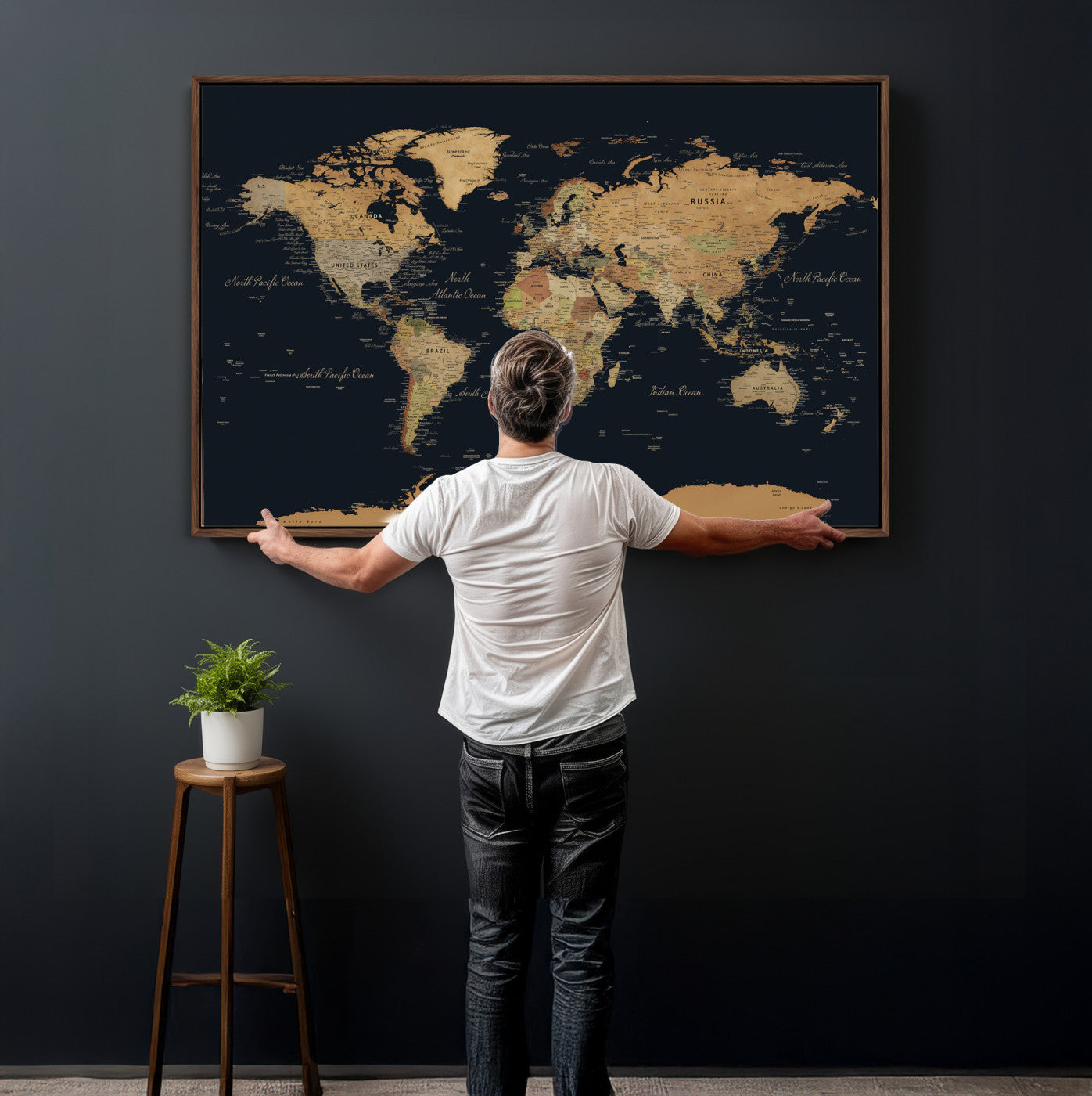 36916368-MGV-CV-36X24 - World Map Wall Art Canvas Print, Modern Decorative Framed Map Artwork Prints for Living Room, Office, Bedroom Wall Decor