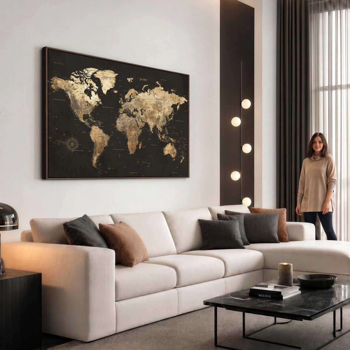 70985630-MGV-CV-36X24 - Framed World Map with Pin Canvas Print – Detailed World Map