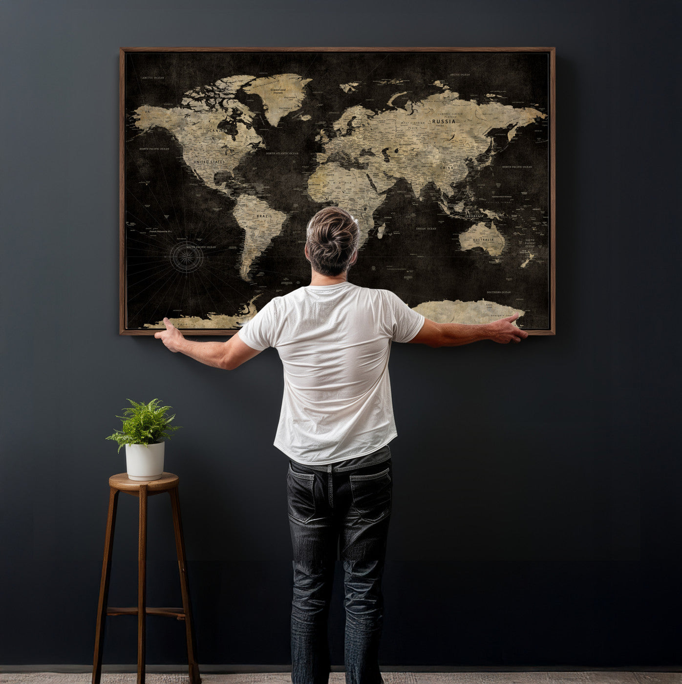 60653880-MGV-CV-36X24 - World Map Wall Art Canvas Print, Modern Decorative Framed Map Artwork Prints for Living Room, Office, Bedroom Wall Decor