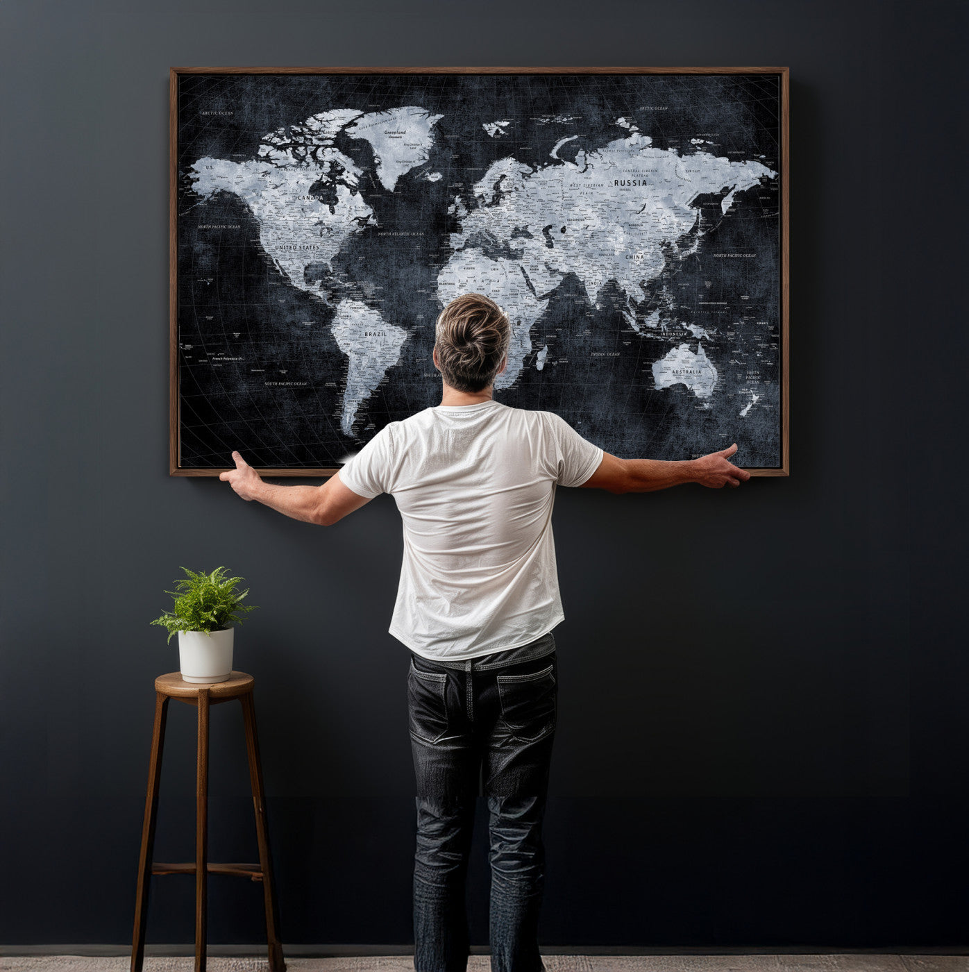 86893704-MGV-CV-36X24 - World Map Wall Art Canvas Print, Modern Decorative Framed Map Artwork Prints for Living Room, Office, Bedroom Wall Decor