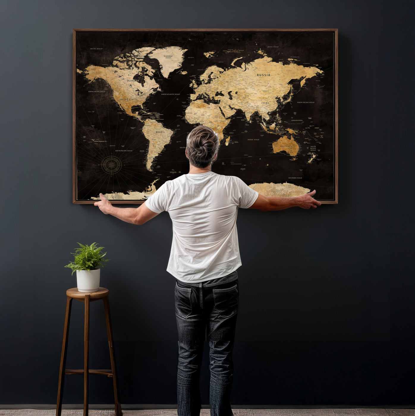 70468159-MGV-CV-36X24 - World Map Wall Art Canvas Print, Modern Decorative Framed Map Artwork Prints for Living Room, Office, Bedroom Wall Decor
