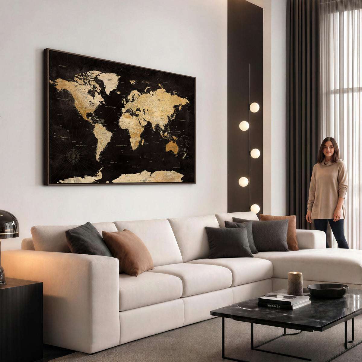 70468159-MGV-CV-36X24 - Extra Large World Map Canvas Print – Detailed Map Classic