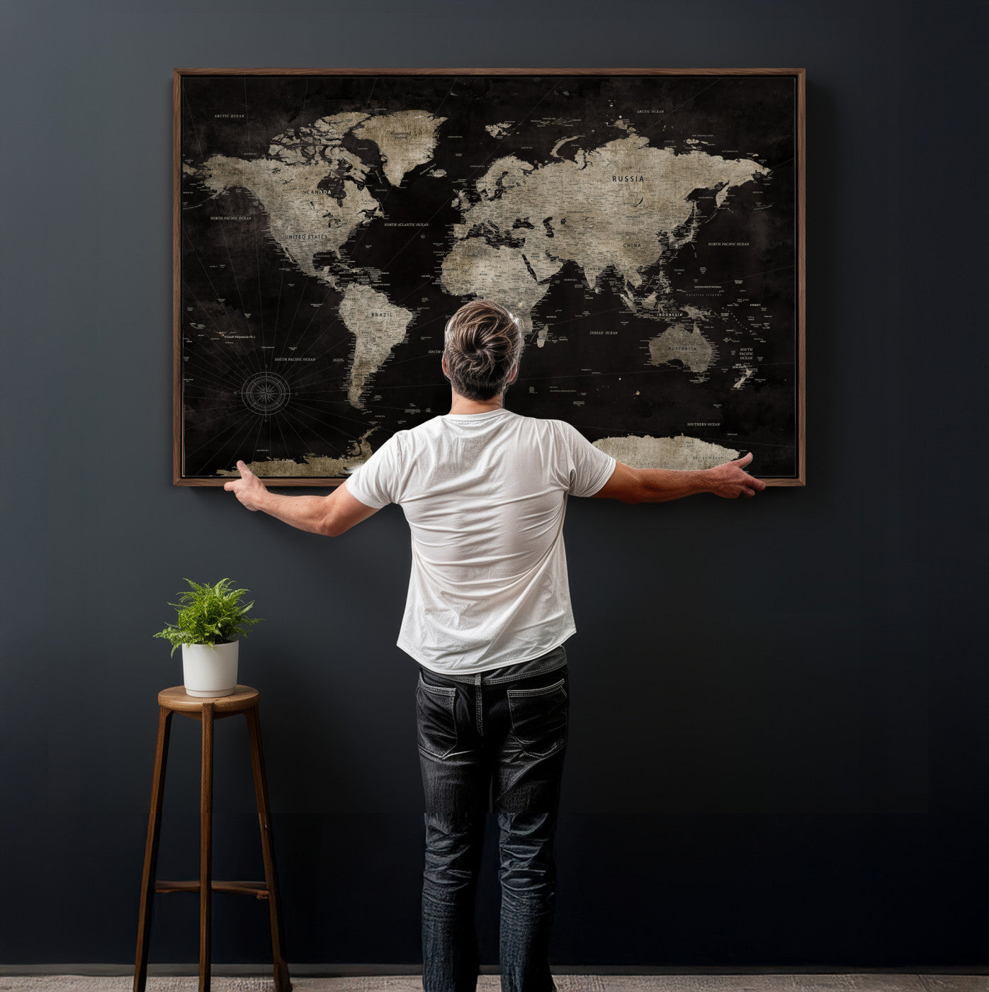 56225956-MGV-CV-36X24 - World Map Wall Art Canvas Print, Modern Decorative Framed Map Artwork Prints for Living Room, Office, Bedroom Wall Decor