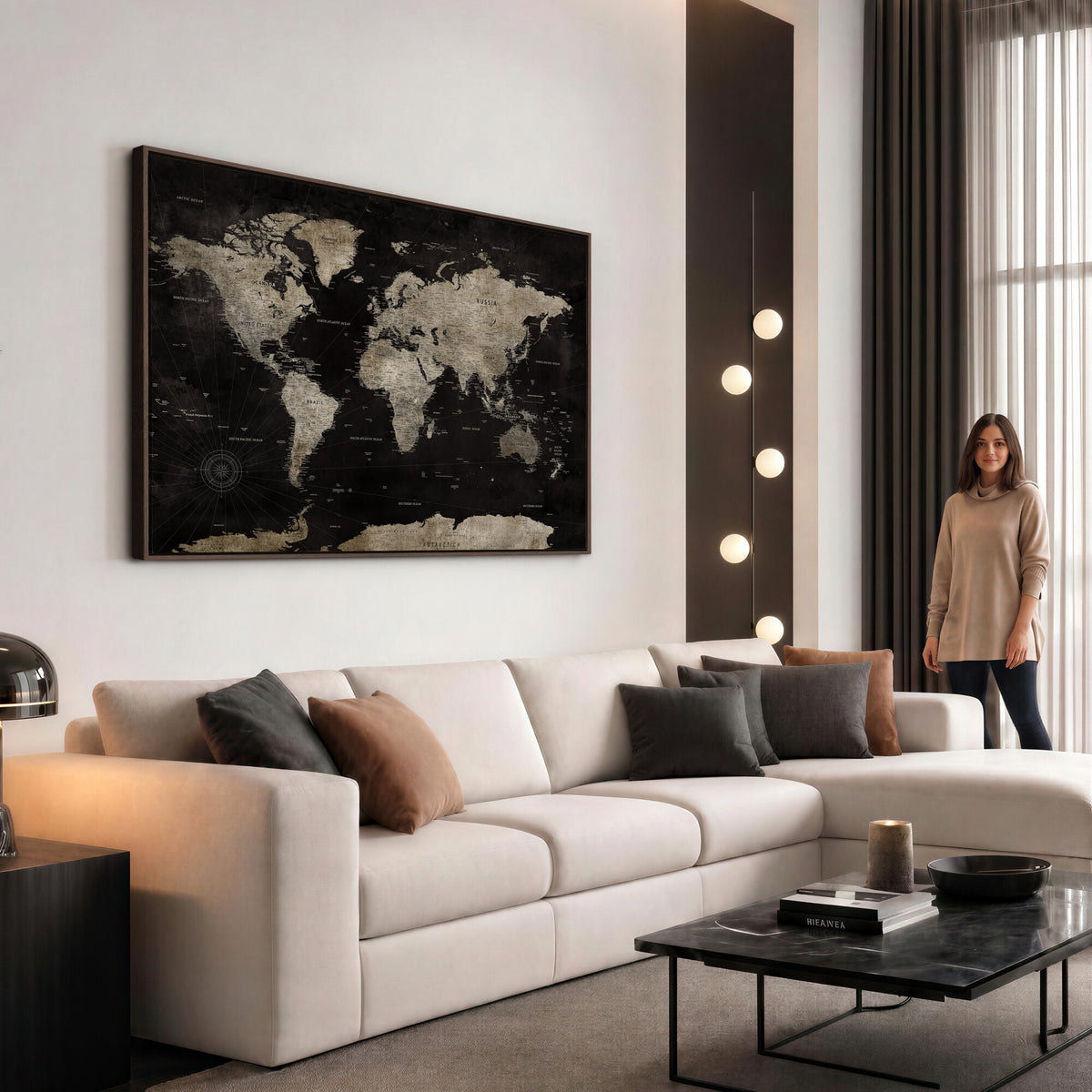 56225956-MGV-CV-36X24 - Detailed World Map Wall Art Print - Large Framed World Map