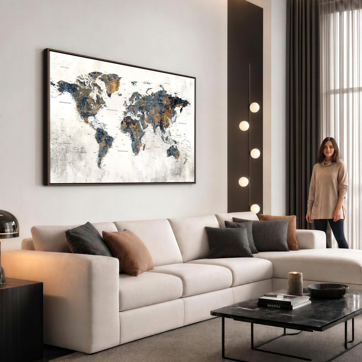 52451147-MGV-CV-36X24 - World Map Wall Art Canvas Print for Office Wall Decor