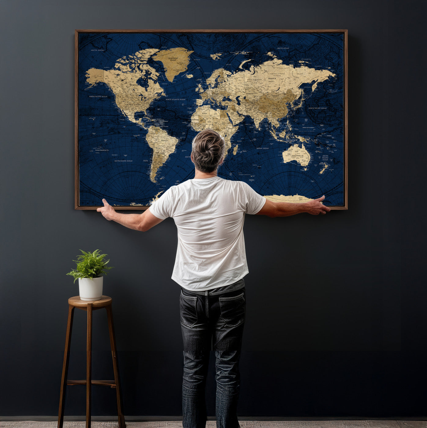 54770746-MGV-CV-36X24 - World Map Wall Art Canvas Print, Modern Decorative Framed Map Artwork Prints for Living Room, Office, Bedroom Wall Decor